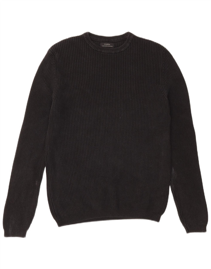 Zara Suéter masculino com gola redonda, algodão preto médio