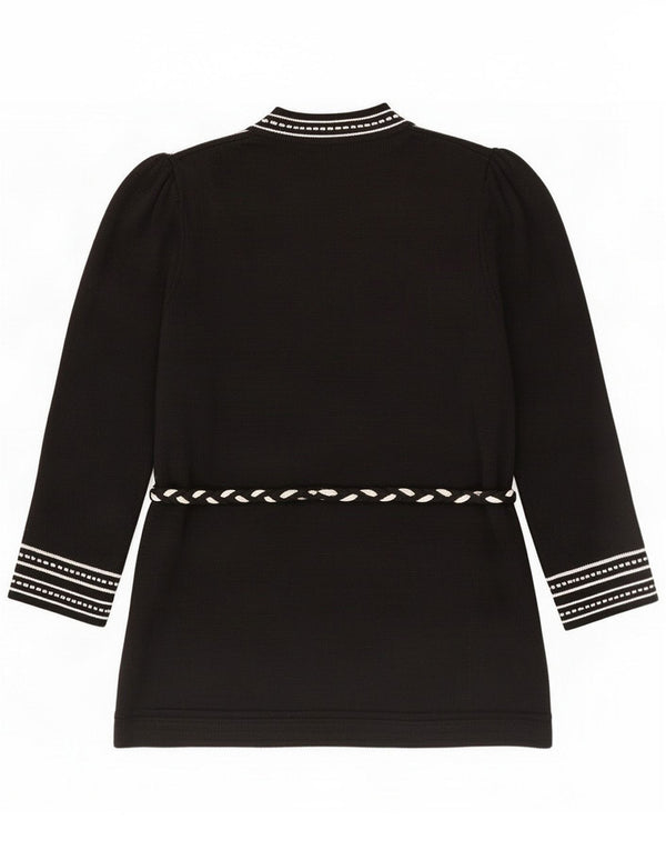Suéter cardigã feminino vintage Reino Unido 16 grande bloco colorido preto