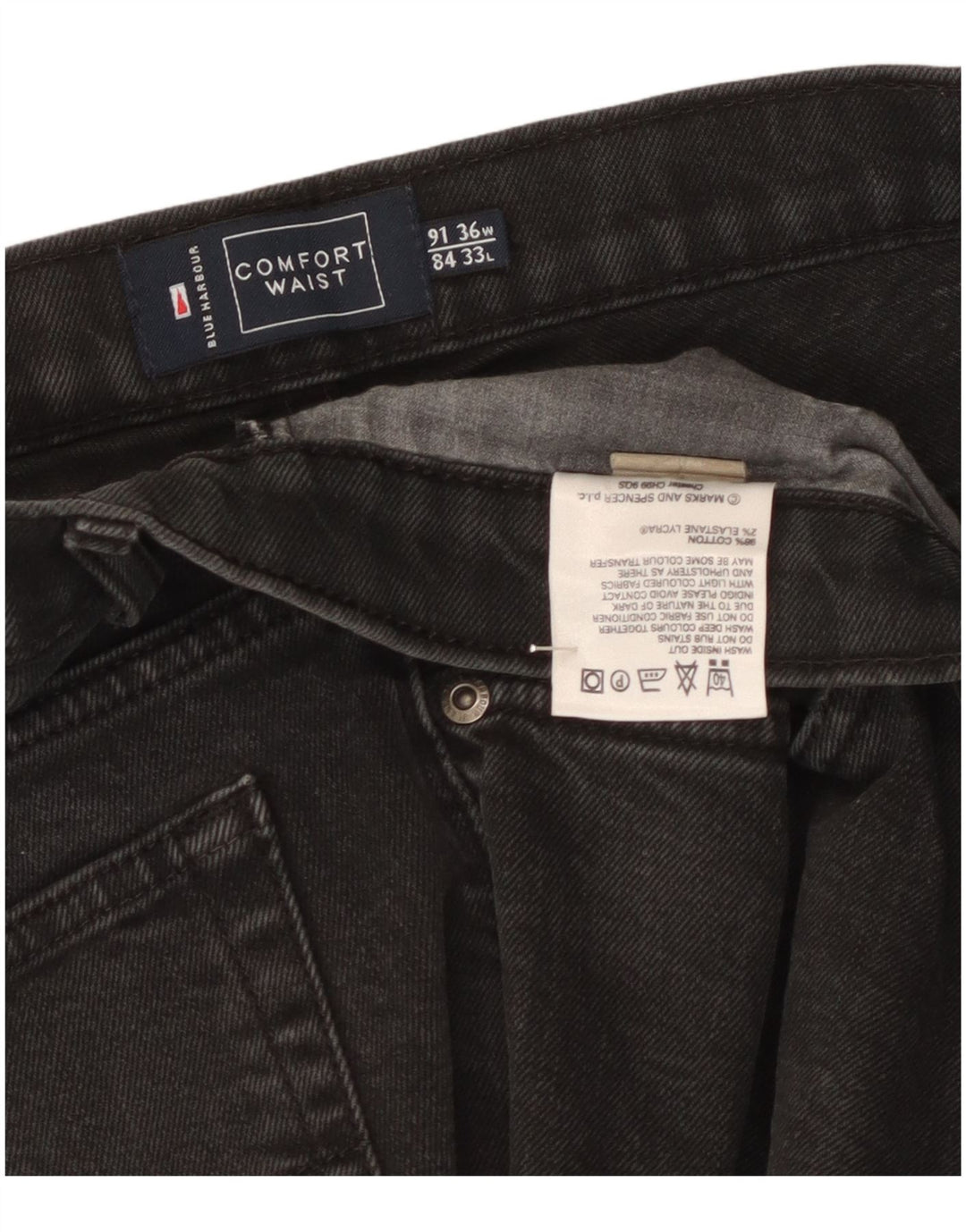 Jeans retos masculinos Marks & Spencer W36 L27 algodão preto