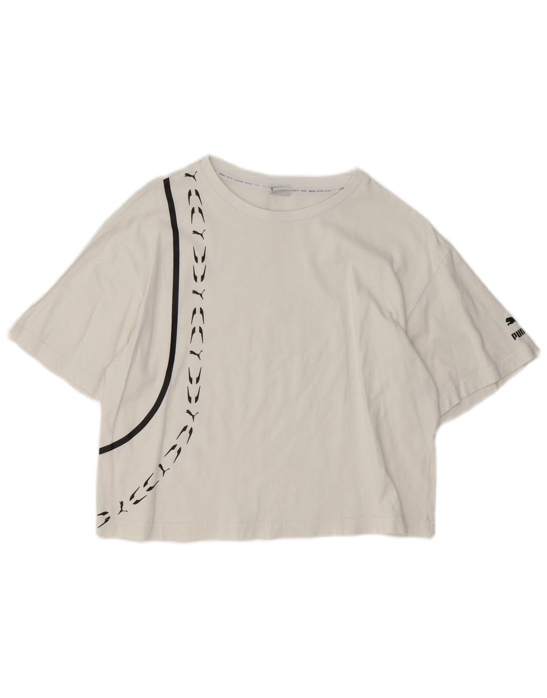 Camiseta feminina Puma Crop Graphic Top UK 10 Pequena Branca