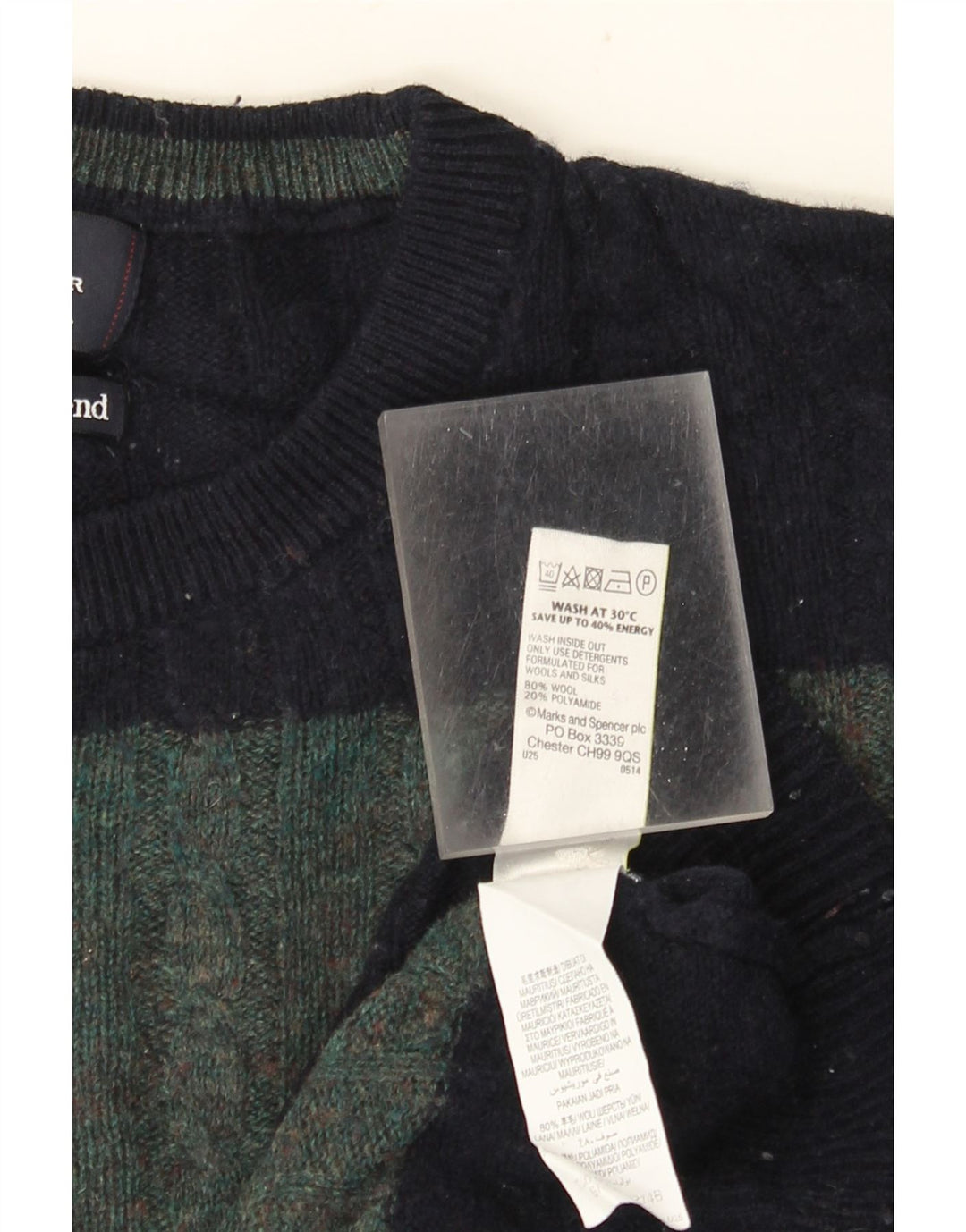 Suéter masculino Marks & Spencer com gola redonda XL de lã listrada verde