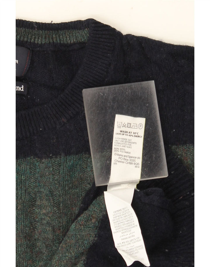 Suéter masculino Marks & Spencer com gola redonda XL de lã listrada verde
