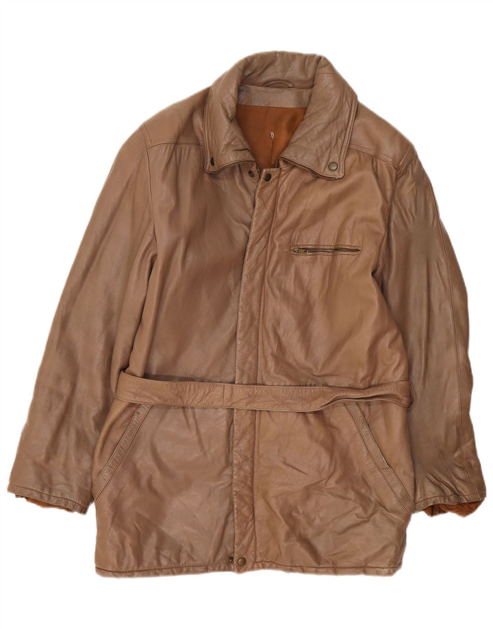 Jaqueta de couro masculina vintage IT 50 grande marrom