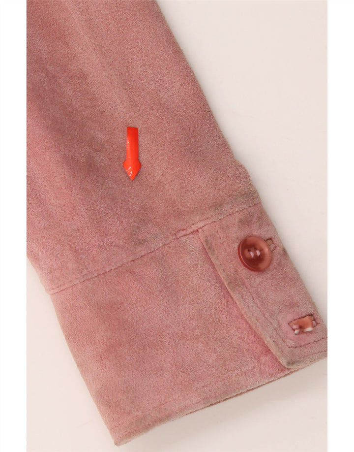 Jaqueta blazer feminina vintage de camurça com 2 botões IT 46 couro rosa grande