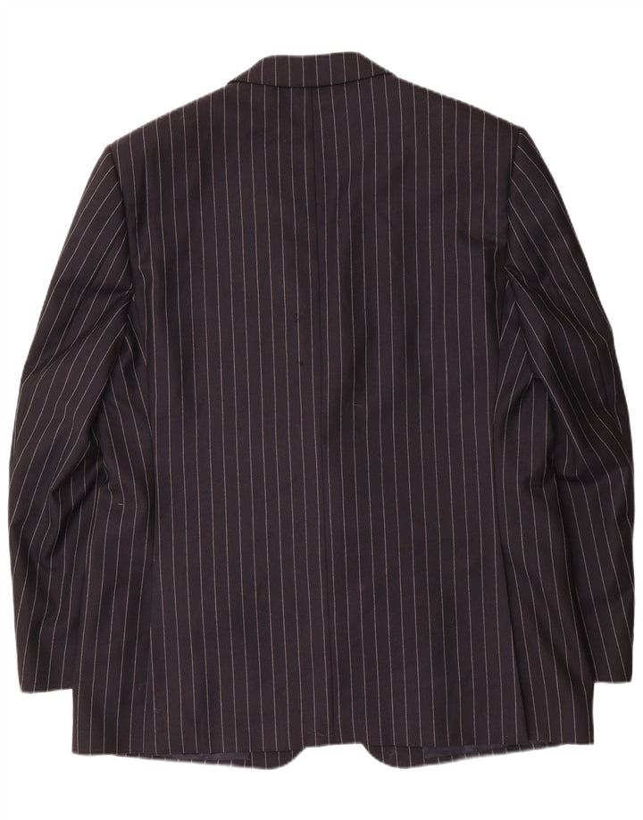 Jaqueta blazer masculina Aquascutum com 2 botões Reino Unido 48 3XL lã listrada azul marinho