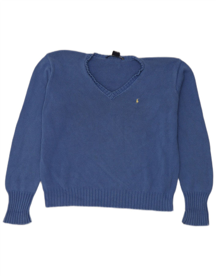 Ralph Lauren Suéter feminino superdimensionado com decote em V Reino Unido 14 azul médio