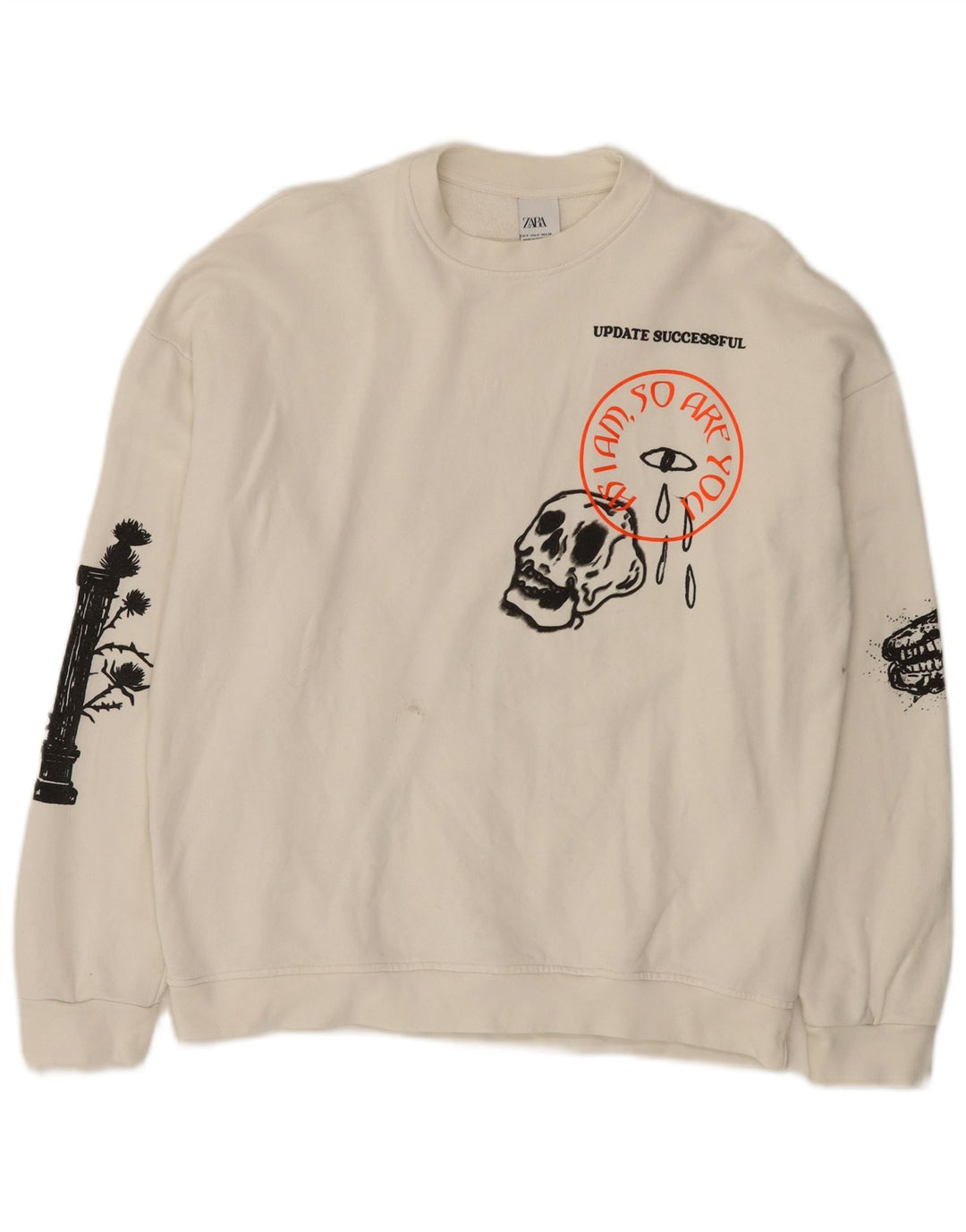 Zara moletom gráfico masculino jumper pequeno algodão branco