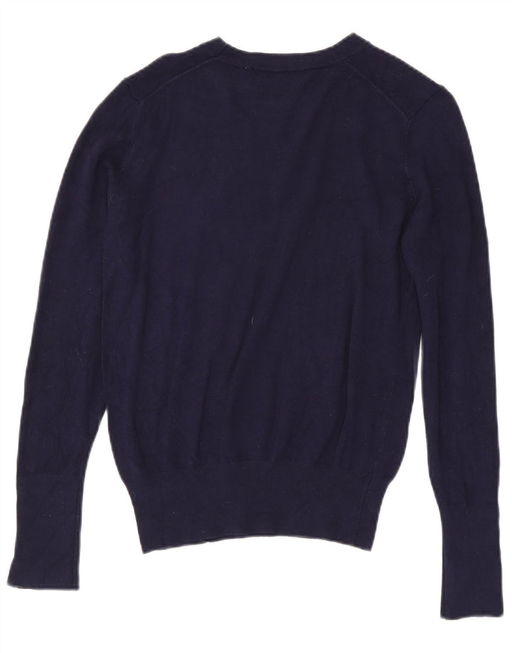 Zara Suéter feminino com gola canoa e gola alta Reino Unido 12 médio azul marinho