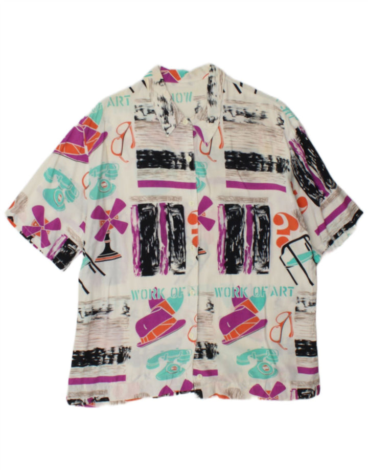 Camisa gráfica feminina vintage Reino Unido 14 grandes retalhos multicoloridos