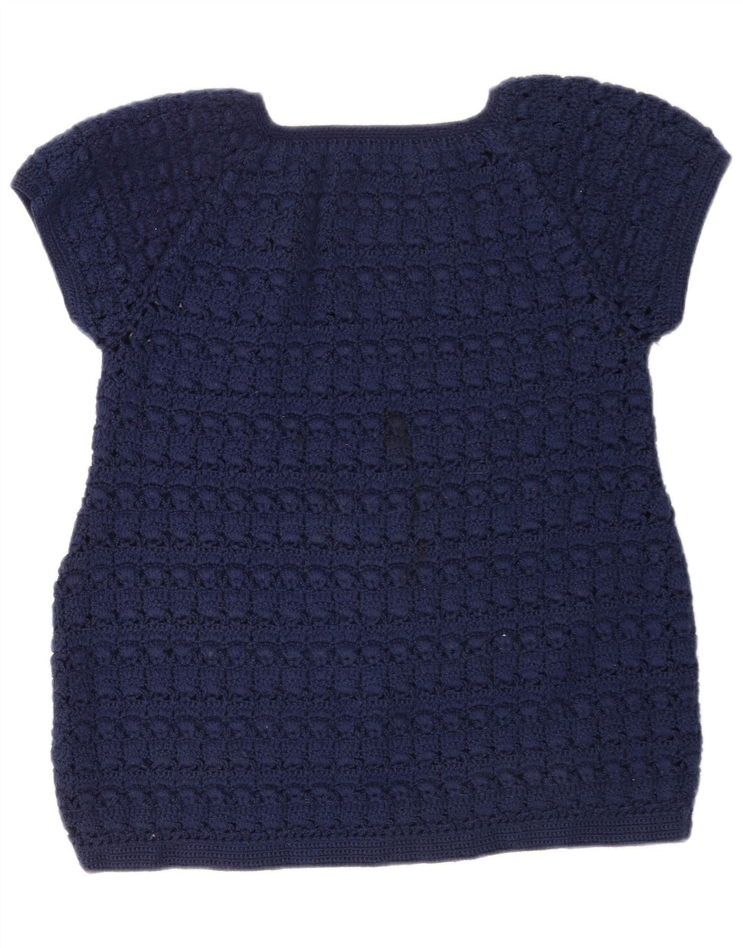 Blusa de malha feminina vintage UK 12 azul marinho médio