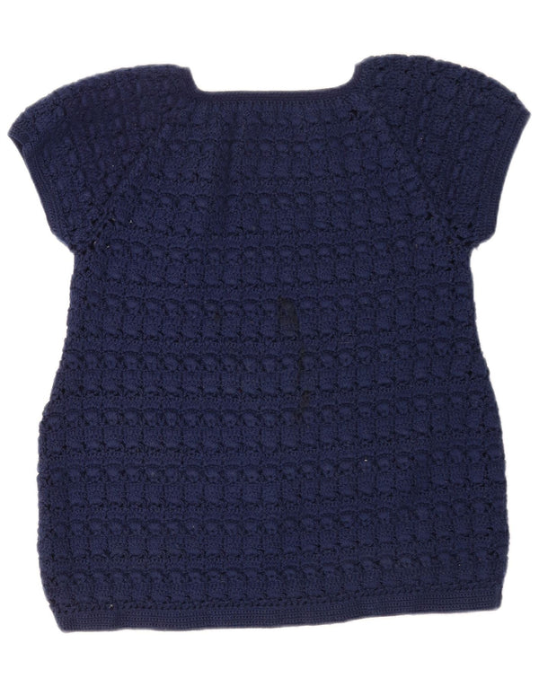 Blusa de malha feminina vintage UK 12 azul marinho médio