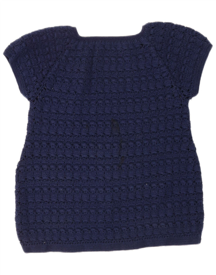 Blusa de malha feminina vintage UK 12 azul marinho médio