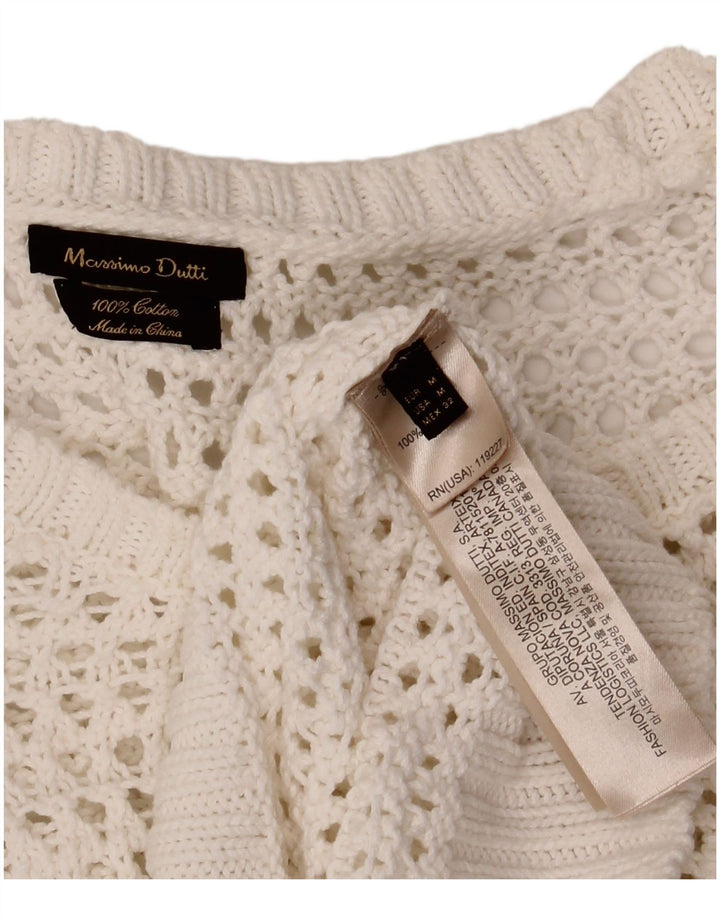Suéter feminino MASSIMO DUTTI de crochê com gola canoa Reino Unido 12 médio branco