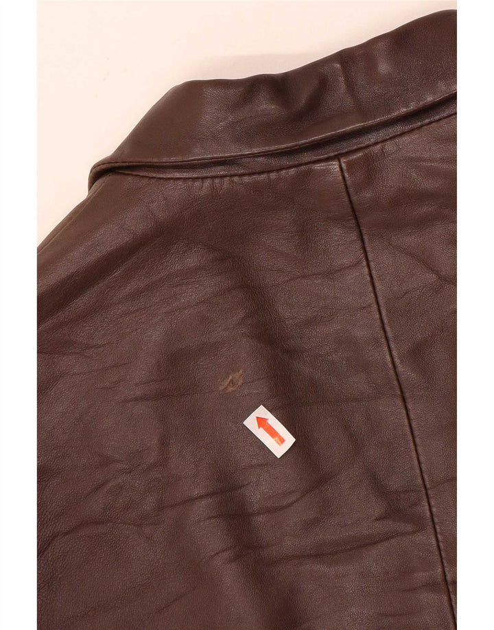 Jaqueta blazer feminina de couro com 3 botões Evolution IT 48 XL marrom colorblock