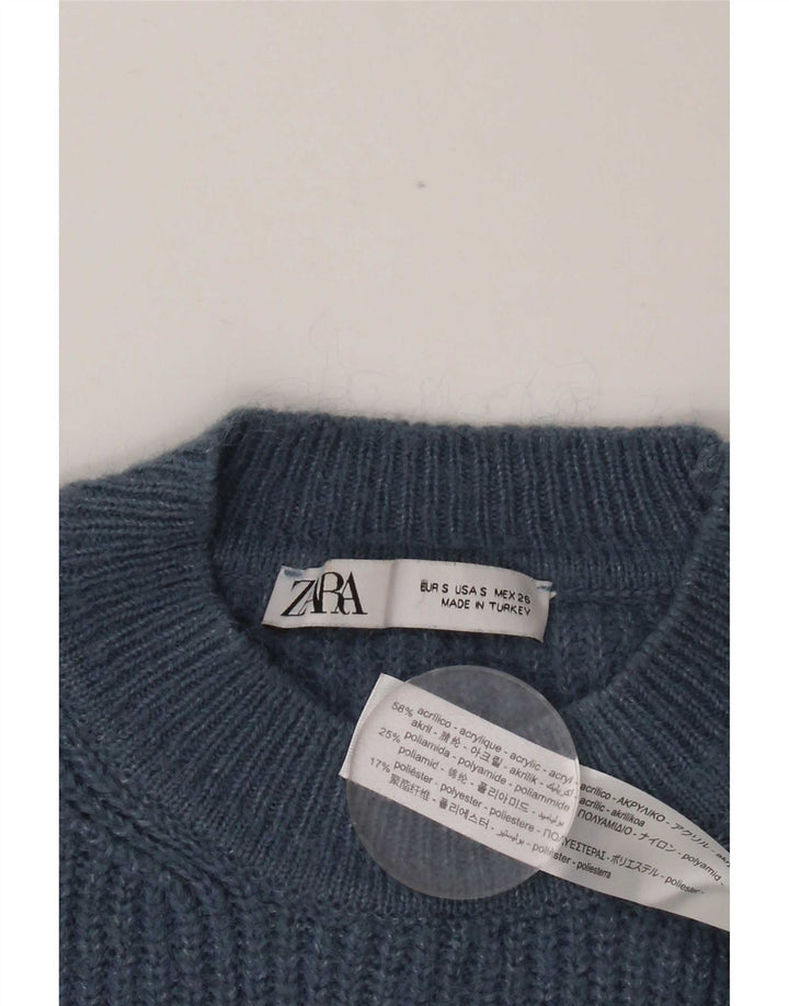 Zara Suéter feminino oversized com gola redonda Reino Unido 10 pequeno azul acrílico