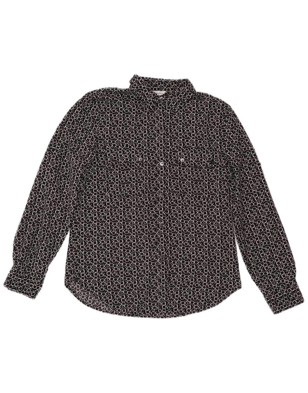 Blusa feminina Calvin Klein com camisa gráfica UK 10 pequena preta designer