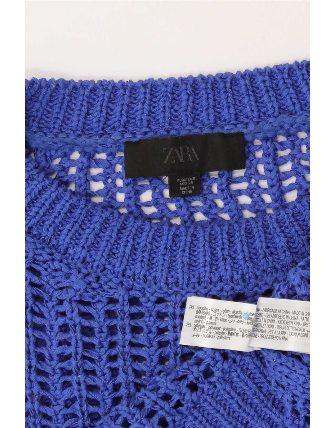 Zara blusa feminina oversized transparente de malha Reino Unido 10 algodão azul pequeno