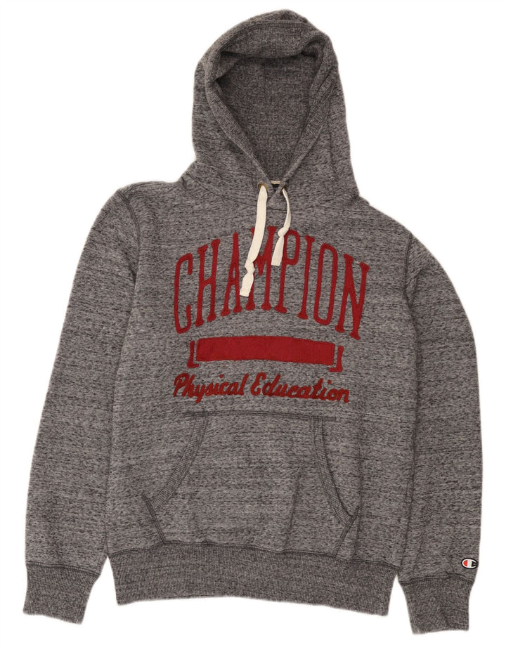 Jumper masculino com capuz gráfico Champion algodão manchado cinza médio
