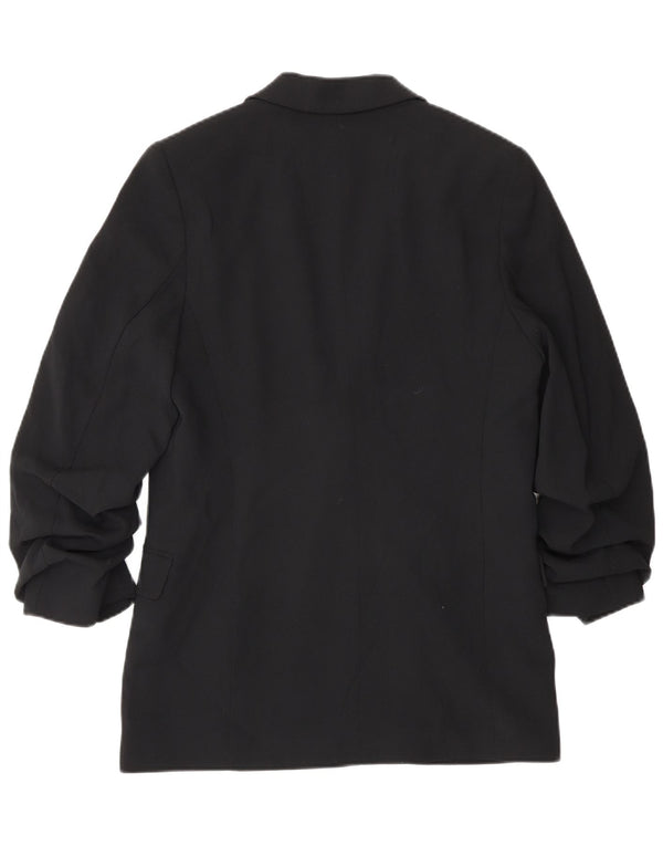 Jaqueta blazer feminina Marks & Spencer manga 3/4 aberta Reino Unido 8 pequena preta
