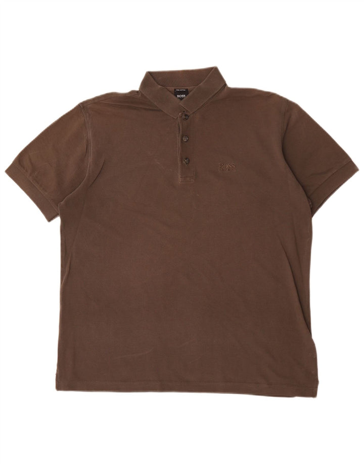 Camisa polo masculina Hugo Boss de algodão marrom médio