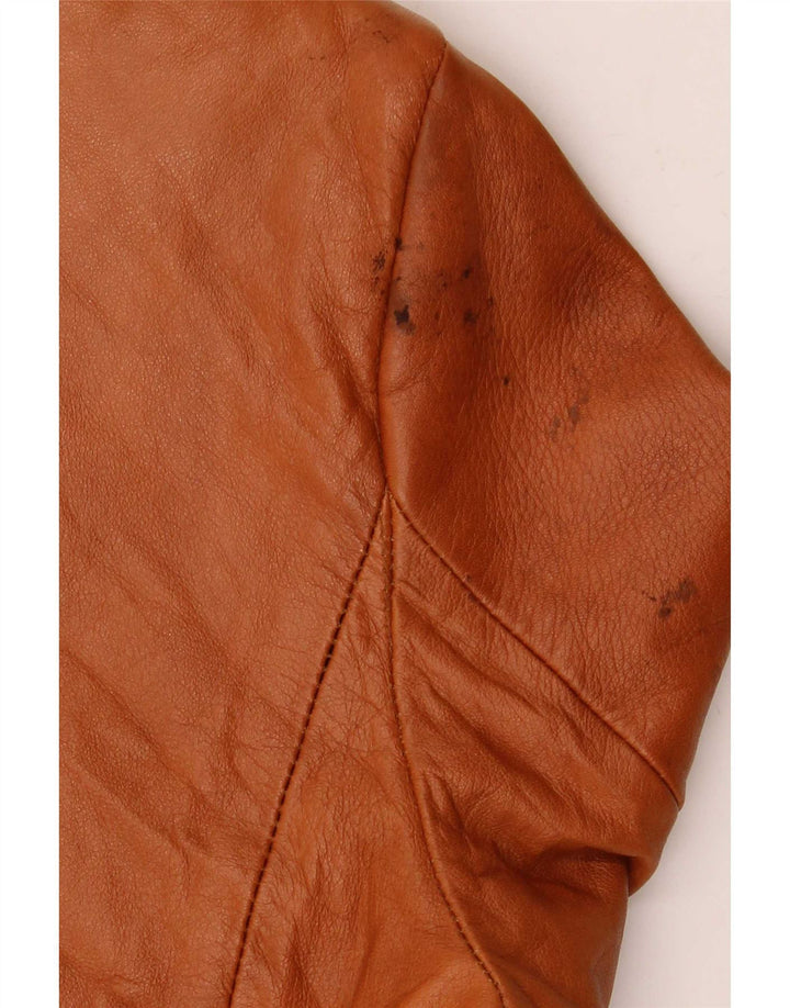 Jaqueta blazer feminina de couro com 3 botões Atos Lombardini IT 46 grande marrom