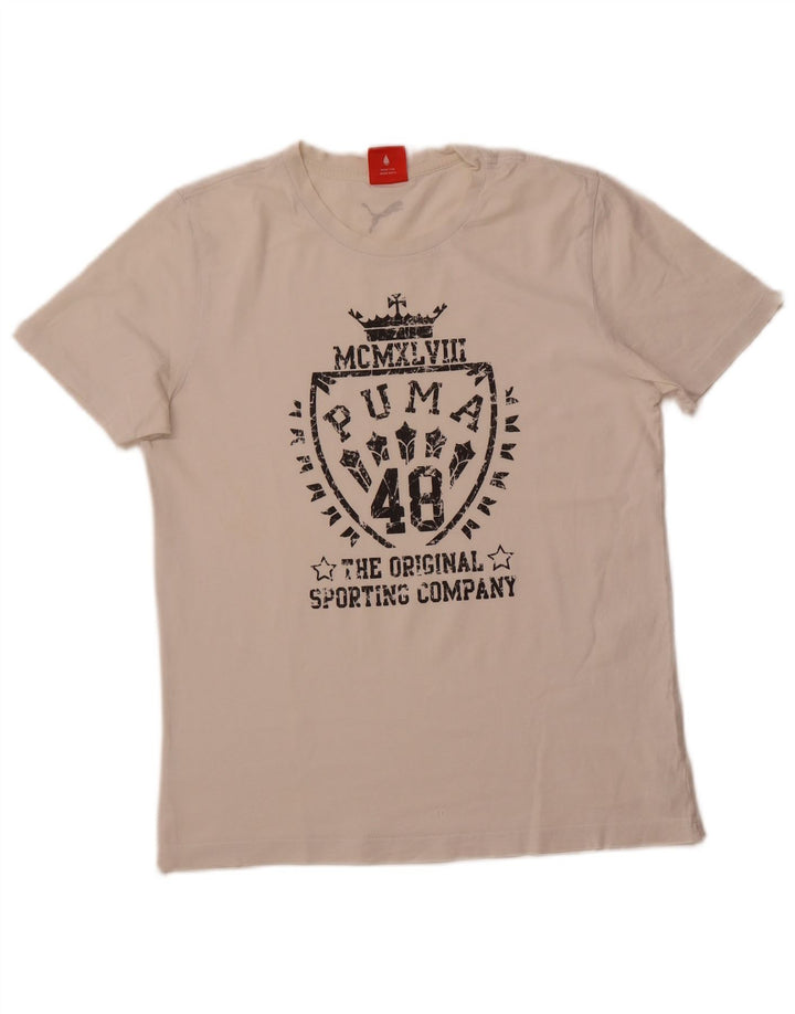 Camiseta masculina PUMA com estampa gráfica pequena de algodão branco