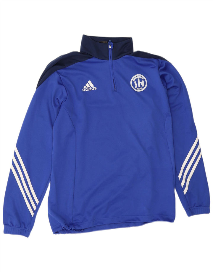 Adidas masculino gráfico zip pescoço pulôver moletom grande bloco colorido azul