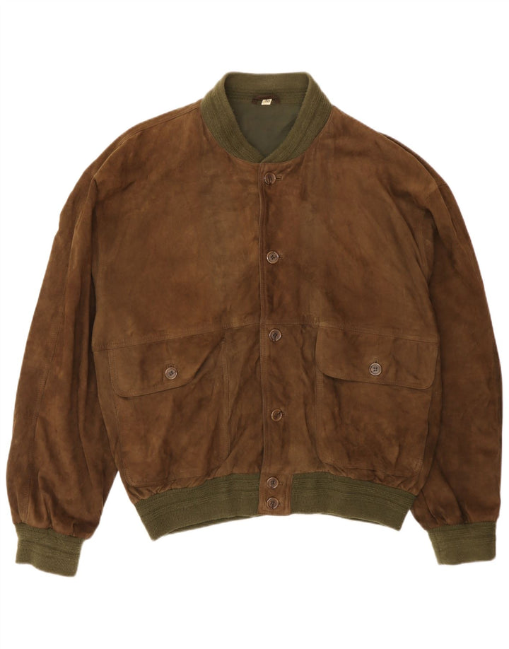 Jaqueta bomber masculina vintage de camurça IT 50 couro marrom grande