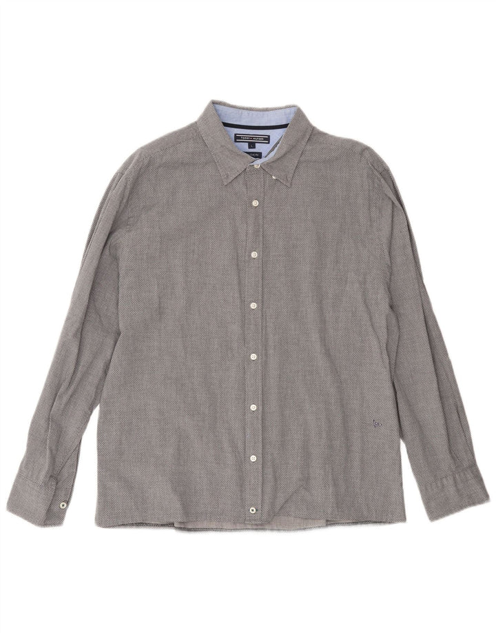 Camisa masculina TOMMY HILFIGER New York Fit grande cinza manchada