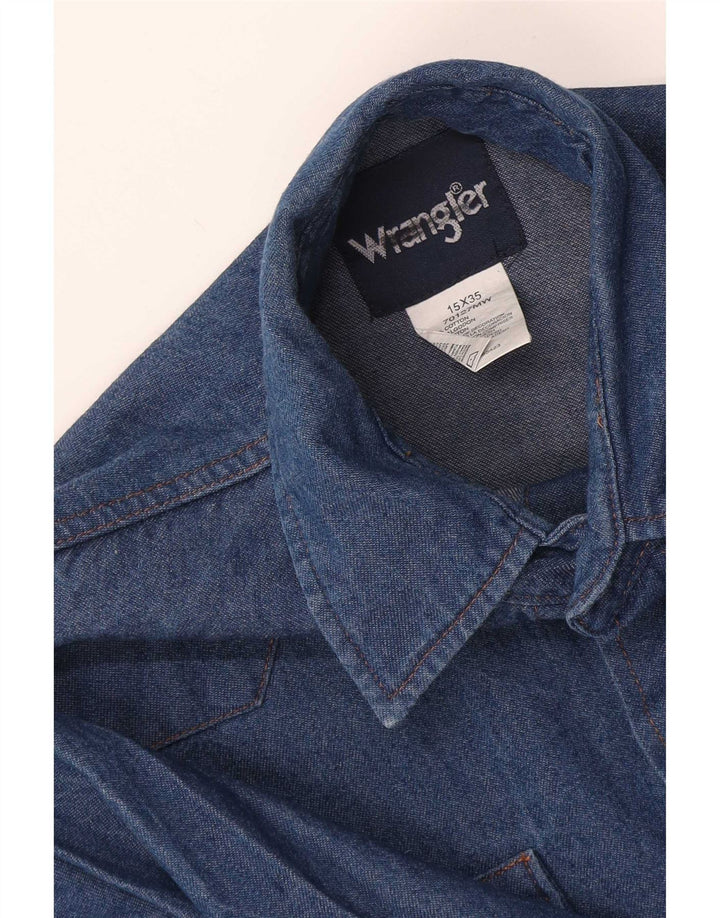 Camisa Wrangler masculina Western Denim tamanho 15 algodão azul médio