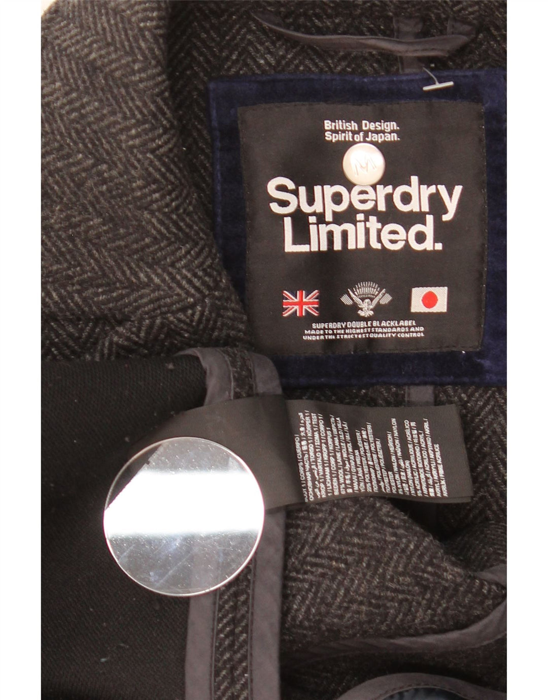 Sobretudo masculino Superdry XS lã espinha de peixe cinza