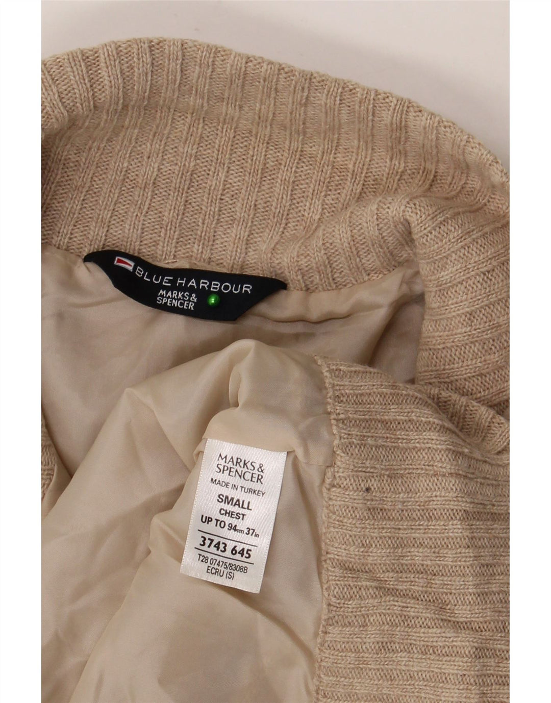 Suéter masculino Marks & Spencer Blue Harbor com zíper e gola pequena de lã bege