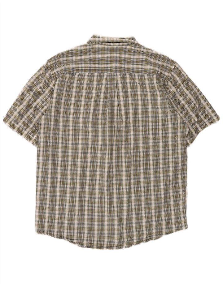 Camisa masculina Eddie Bauer de manga curta com ajuste relaxado, algodão xadrez verde médio