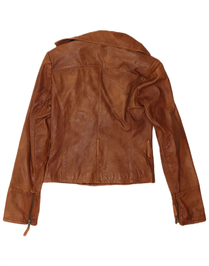 Jaqueta feminina Crop Biker Stradivarius Reino Unido 10 pequena couro marrom