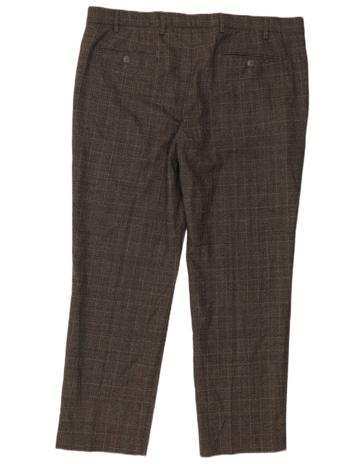 Calça masculina Marks & Spencer Straight Regular Fit W40 L29 Cinza Xadrez