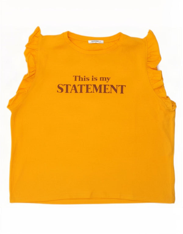 Camiseta feminina Zara Trafaluc com estampa gráfica UK 16 grande algodão amarelo