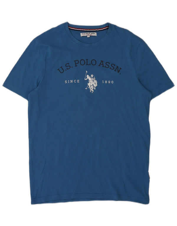 US Polo Assn. Camiseta masculina gráfica top pequeno algodão azul