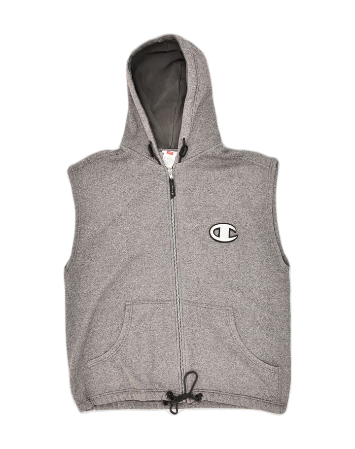 CHAMPION Mens Sleeveless Zip Hoodie Sweater Large Grey Cotton Vintage Champion and Second-Hand Champion from Messina Hembry 