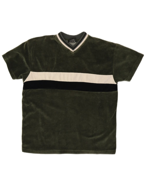 Camiseta masculina VINTAGE 12-13 anos verde médio colorblock algodão