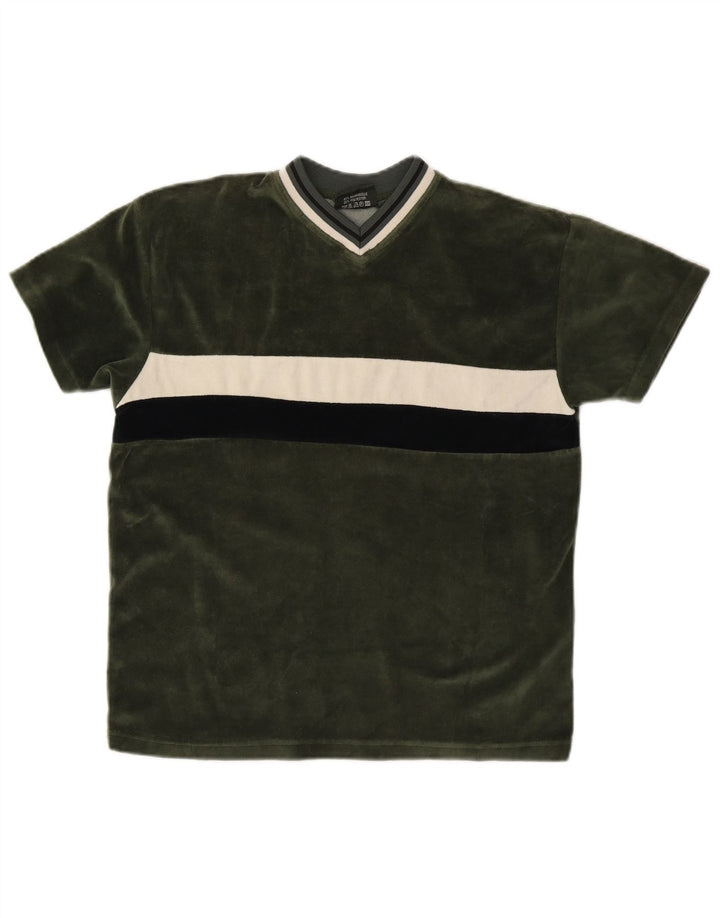 Camiseta masculina VINTAGE 12-13 anos verde médio colorblock algodão