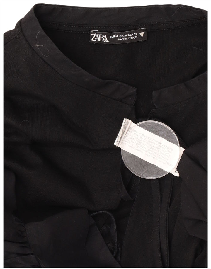 Blusa feminina Zara manga 3/4 top Reino Unido 14 algodão preto médio