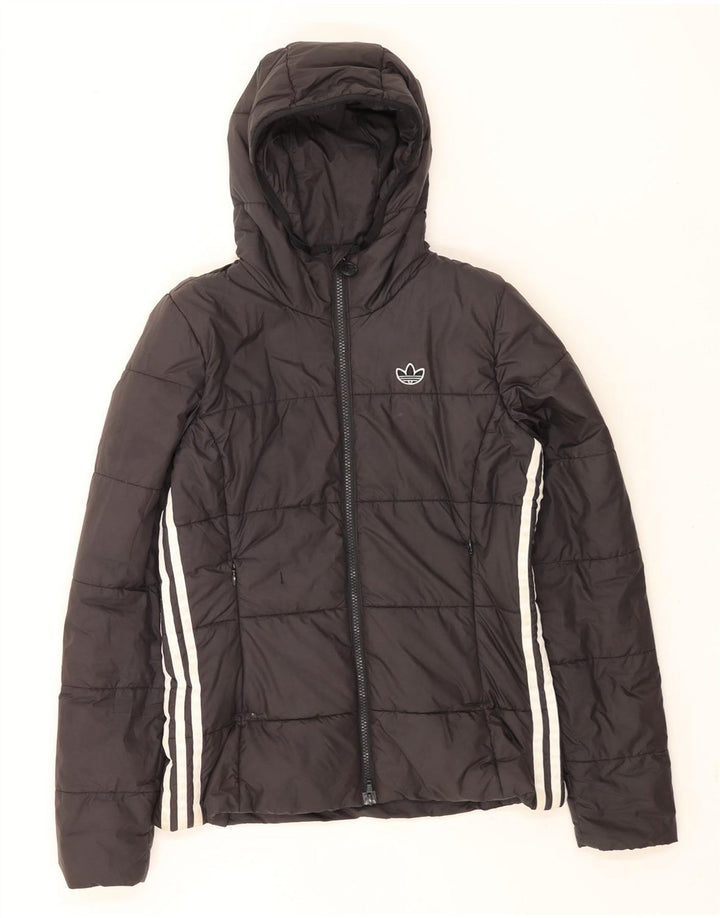 Casaco acolchoado com capuz feminino Adidas UK 10 pequeno poliéster preto