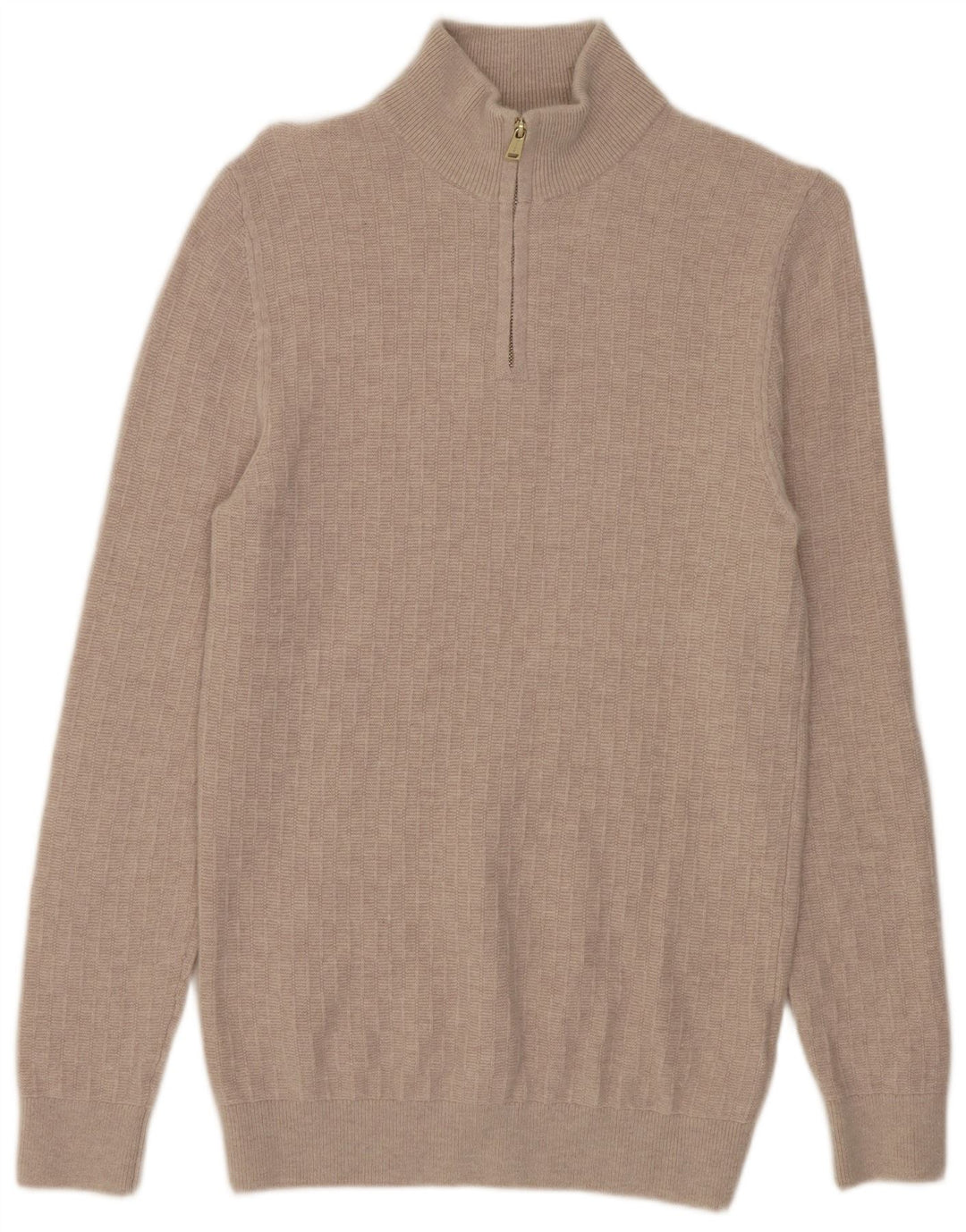 Suéter masculino Reiss com zíper e gola pequena, lã merino bege