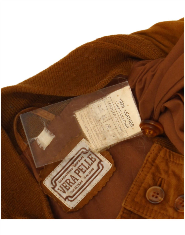 Jaqueta bomber masculina vintage de camurça Reino Unido 42 XL couro marrom