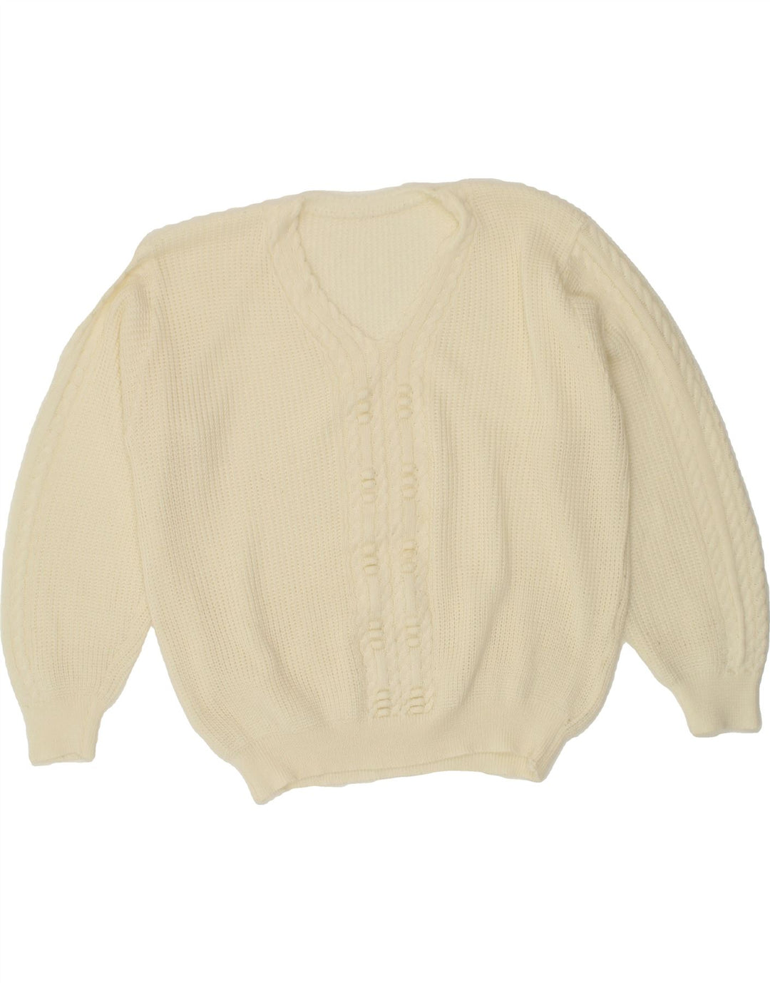 VINTAGE Womens Oversized V-Neck Jumper Sweater UK 20 2XL Off White Vintage Vintage and Second-Hand Vintage from Messina Hembry 