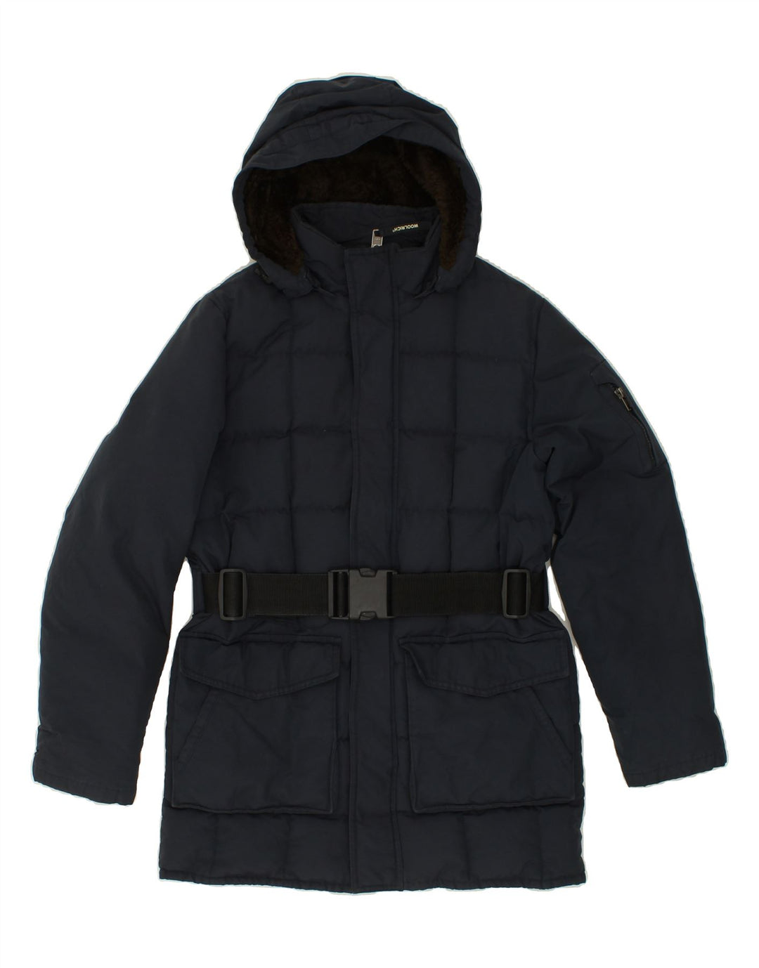 WOOLRICH Boys Hooded Padded Coat 11-12 Years Navy Blue Cotton Vintage Woolrich and Second-Hand Woolrich from Messina Hembry 