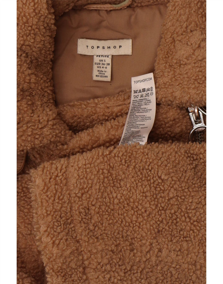 Jaqueta feminina Topshop Petite Teddy Bear Biker UK 10 poliéster marrom pequeno