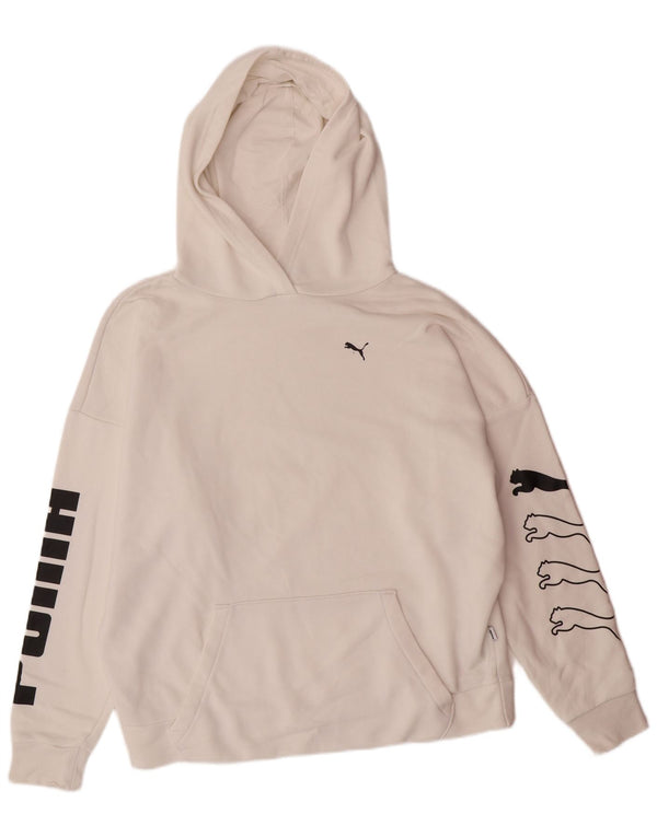 PUMA feminino oversized gráfico moletom com capuz Reino Unido 10 pequeno algodão branco