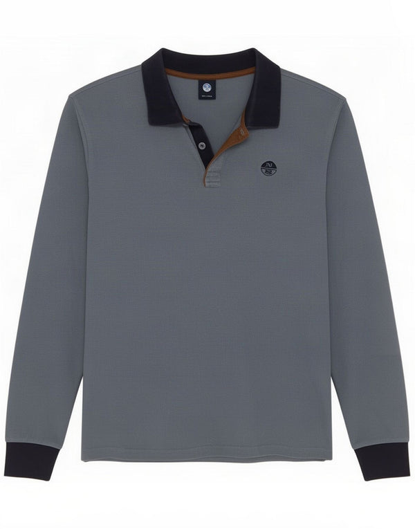 Camisa polo masculina de manga comprida North Sails grande cinza colorblock algodão