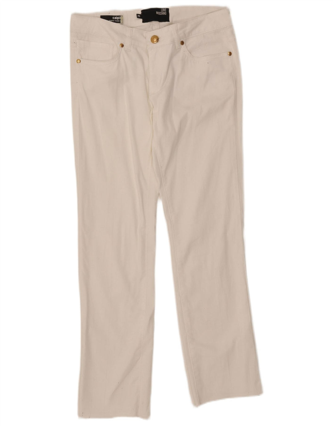 Calça jeans reta feminina Moschino W29 L29 algodão branco